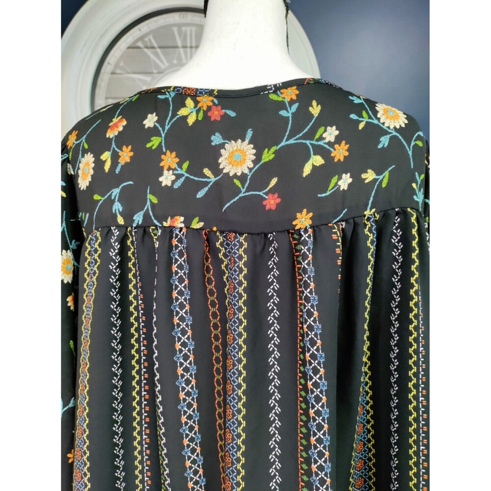 Chenault Babydoll Blouse Top Size XL Black Floral Boho Peasant Flowy Cottagecore - Picture 5 of 10